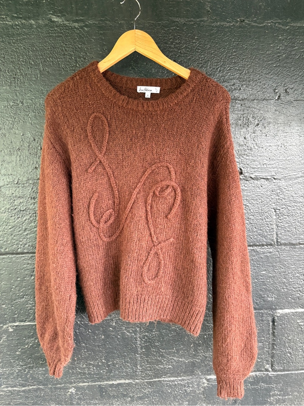 Sam Edelman Brown Crewneck Cable Detail Sweater